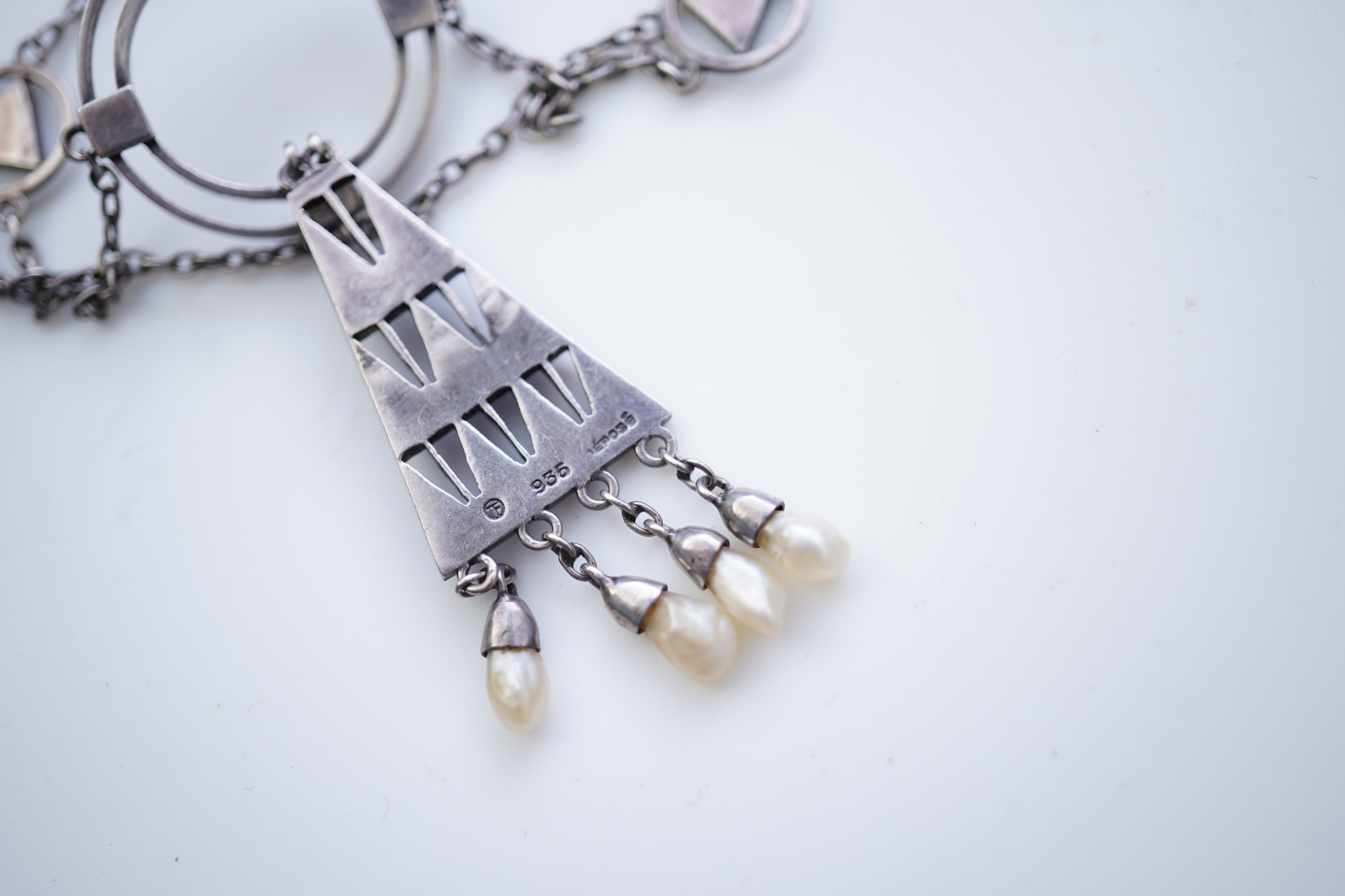 Theodor Fahrner, silver and enamel necklace, early 20th century